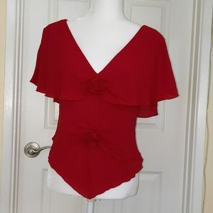 Flutter sleeve red blouse